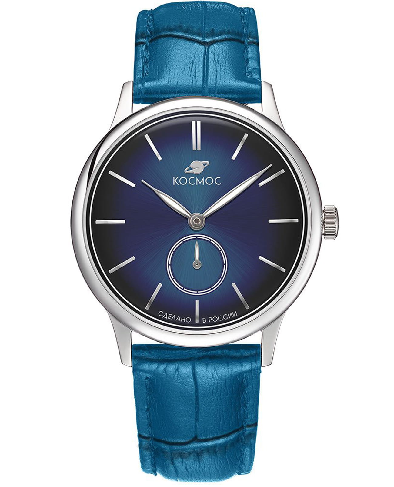 Космос Космос Сириус K 021.16.36  K 021.16.36 кварцевые мужские часы синий циферблат, браслет кожаный — вид спереди